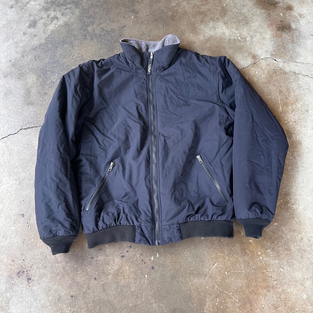 LL Bean Warm-Up Jacket Mens M Black Excellent Fleece Lined Bomber 205107